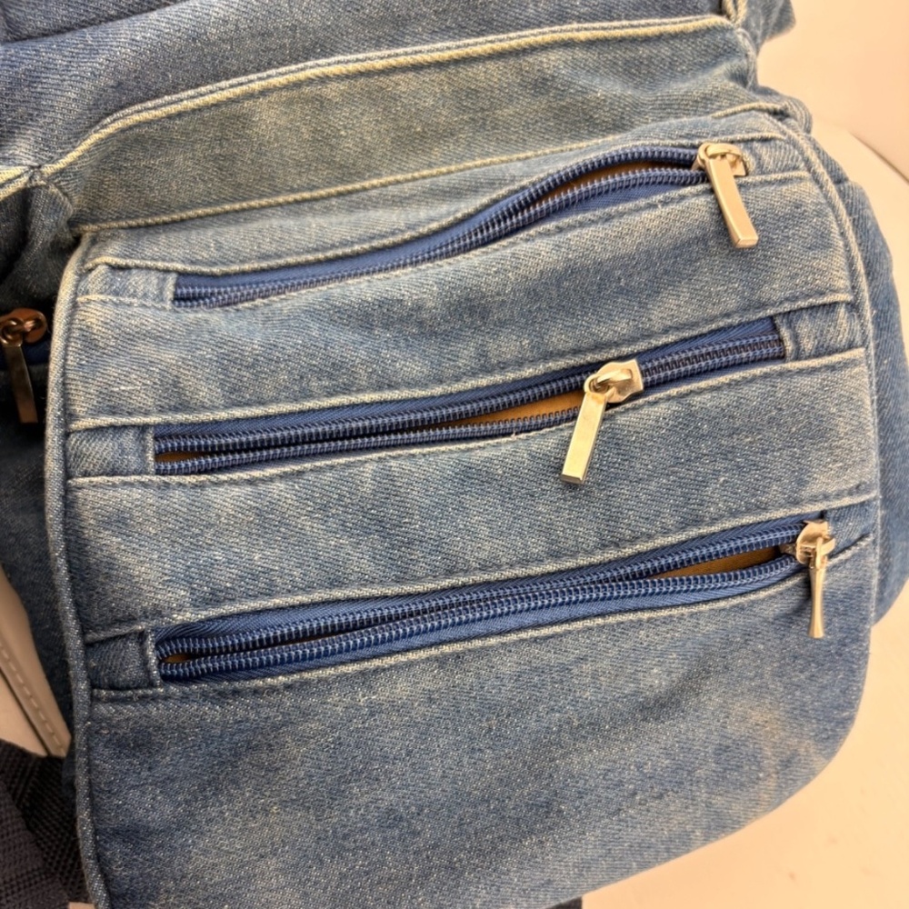 Organizzi Blue Denim Crossbody Bag with Multiple Zipper Pockets